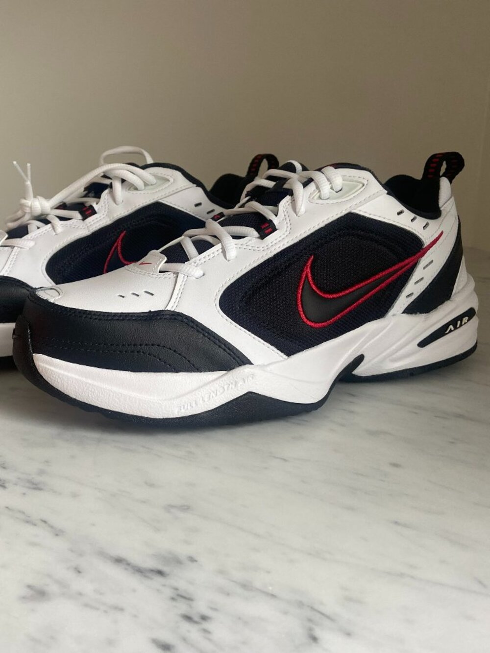 Men's Nike Air Monarch IV White, Black & Red Size 10 4E (Wide Width)